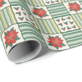 Patchwork Kerst Poinsettia Bloempatroon Cadeaupapier (Rol Hoek)
