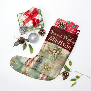 Patchwork Kerst Quilt Holly Berries Custom Grote Kerstsok
