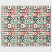 Patchwork Kerst Rood en Groen Cadeaupapier (Vlak)