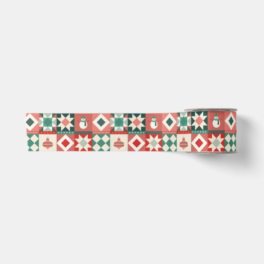 Patchwork Kerst Rood en Groen Satijnen Lint (Voorkant)