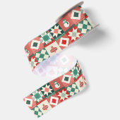 Patchwork Kerst Rood en Groen Satijnen Lint (Achterkant)
