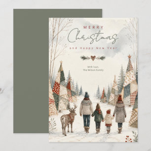 Patchwork Kerstbomen Rendier Winter TMF26 Feestdagenkaart
