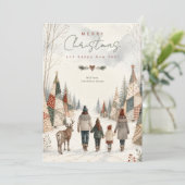 Patchwork Kerstbomen Rendier Winter TMF26 Feestdagenkaart (Staand voorkant)