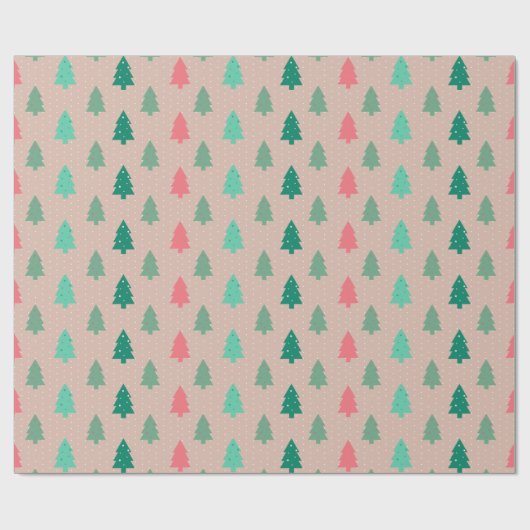 Patchwork kerstbomen roze cadeaupapier (Vlak)