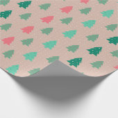 Patchwork kerstbomen roze cadeaupapier (Hoek)
