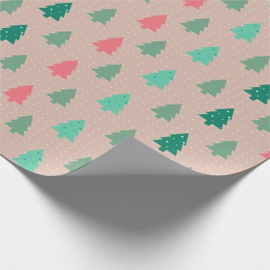 Patchwork kerstbomen roze cadeaupapier (Hoek)