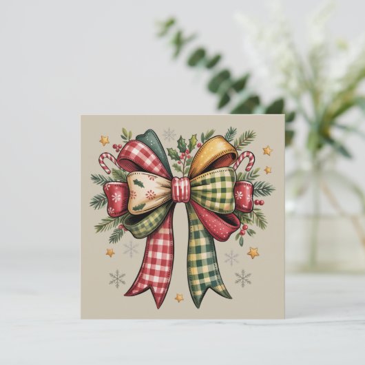 Patchwork Kerstboog Cozy Rustieke Feestdagen Feestdagenkaart (Staand voorkant)