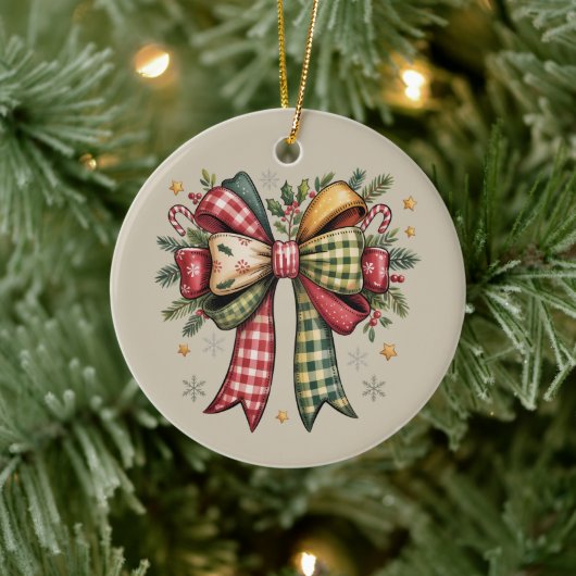 Patchwork Kerstboog Cozy Rustieke Feestdagen Keramisch Ornament (Boom)
