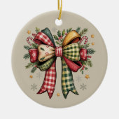 Patchwork Kerstboog Cozy Rustieke Feestdagen Keramisch Ornament (Voorkant)