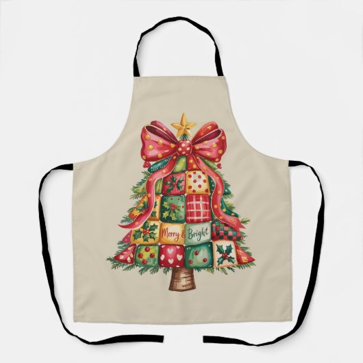 Patchwork Kerstboom Coquette Kerstmis Boom  Schort (Voorkant)