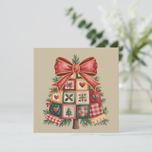 Patchwork Kerstboom Coquette Kerstmis Vakantie Feestdagenkaart (Staand voorkant)