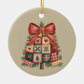 Patchwork Kerstboom Coquette Kerstmis Vakantie Keramisch Ornament (Voorkant)