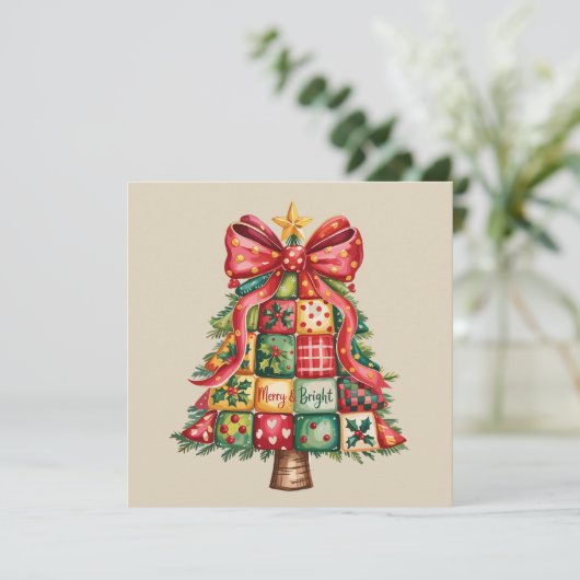 Patchwork Kerstboom Coquette Xmas Boom Feestdagenkaart (Staand voorkant)