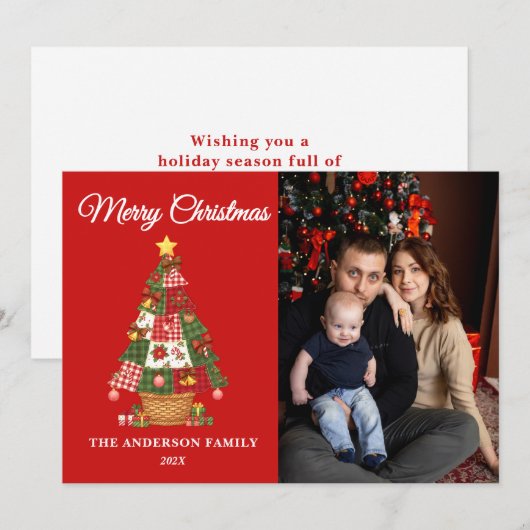 Patchwork kerstboom foto feestdagenkaart (Voorkant / Achterkant)
