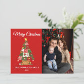 Patchwork kerstboom foto feestdagenkaart (Staand voorkant)