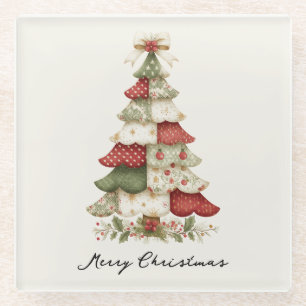 Patchwork kerstboom glazen onderzetter
