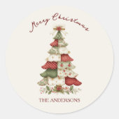 Patchwork Kerstboom Kerstmis Ronde Sticker (Voorkant)