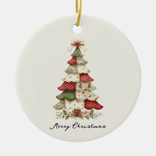 Patchwork kerstboom kerstversiering keramisch ornament (Voorkant)