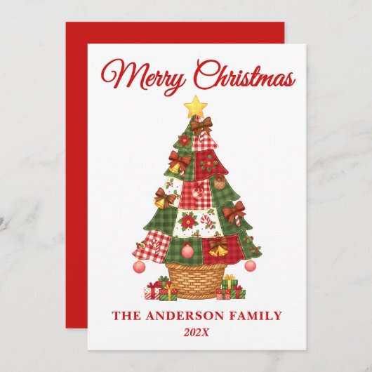 Patchwork kerstboom niet-foto feestdagenkaart (Voorkant / Achterkant)