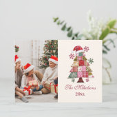 Patchwork Kerstboom Preppy Feestdagenkaart (Staand voorkant)