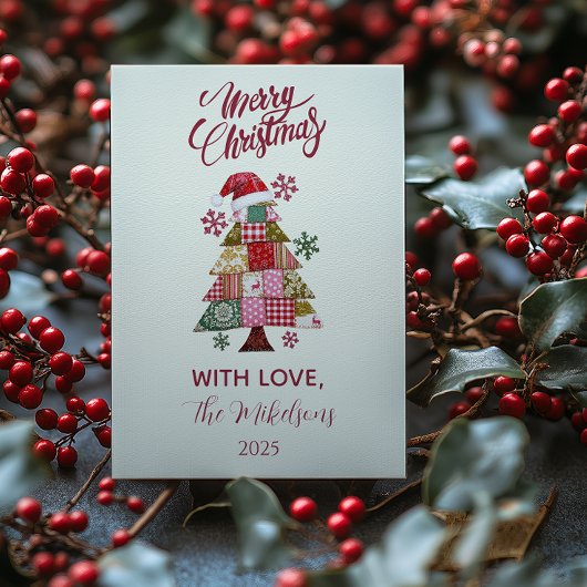 Patchwork Kerstboom Preppy Feestdagenkaart