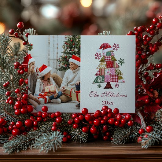 Patchwork Kerstboom Preppy Feestdagenkaart