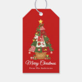 Patchwork kerstboom vakantie cadeaulabel (Voorkant)