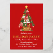 Patchwork Kerstboom Vakantie Feest Folie Uitnodiging (Voorkant)
