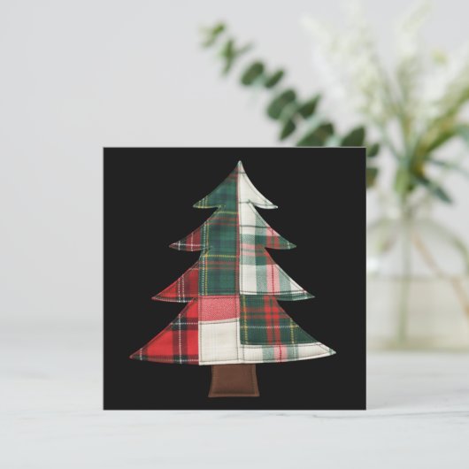 Patchwork Kerstboom Vakantie Winter Kerstmis Feestdagenkaart (Staand voorkant)