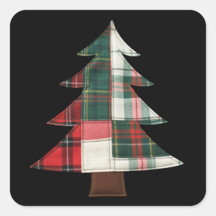 Patchwork Kerstboom Vakantie Winter Kerstmis Vierkante Sticker