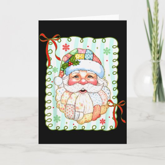 Patchwork Kerstman Gezicht Coquette Prettig Kerstf Kaart (Voorkant)