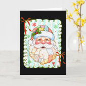 Patchwork Kerstman Gezicht Coquette Prettig Kerstf Kaart (Gele Bloem)
