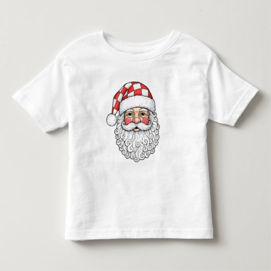 Patchwork Kerstman Gezicht Doodle Kunst Pen en Ink Kinder Shirts (Voorkant)