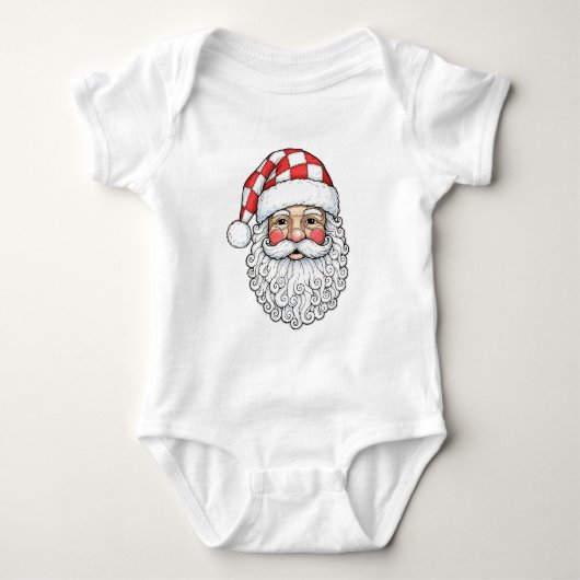 Patchwork Kerstman Gezicht Doodle Kunst Pen en Ink Romper (Voorkant)