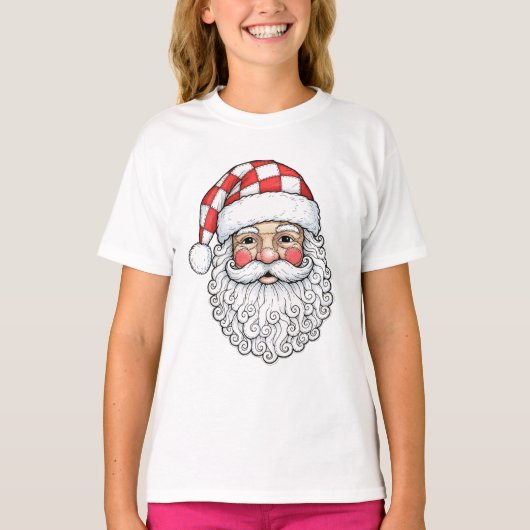 Patchwork Kerstman Gezicht Doodle Kunst Pen Inkt S T-shirt (Voorkant)