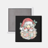 Patchwork Kerstman Gezicht Vintage Prettig Kerstfe Magneet (Voorkant / Achterkant)