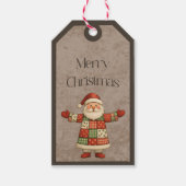 Patchwork Kerstman in kerstkleuren cadeaukaartje Cadeaulabel (Voorkant)