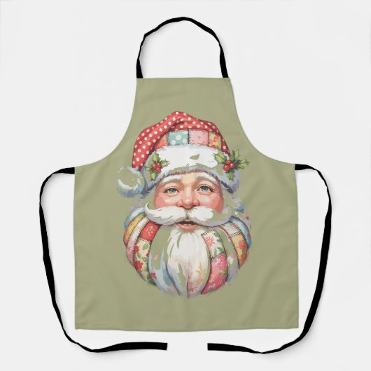 Patchwork Kerstman Kerst Retro  Schort (Voorkant)