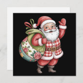 Patchwork Kerstman Kerst Retro Vrolijk en Helder Feestdagenkaart (Voorkant / Achterkant)