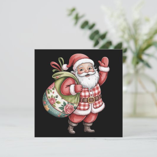 Patchwork Kerstman Kerst Retro Vrolijk en Stralend Feestdagenkaart (Staand voorkant)