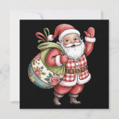 Patchwork Kerstman Kerst Retro Vrolijk en Stralend Feestdagenkaart (Voorkant)