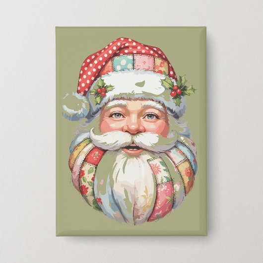 Patchwork Kerstman Kerstmis Retro Button (Voorkant)