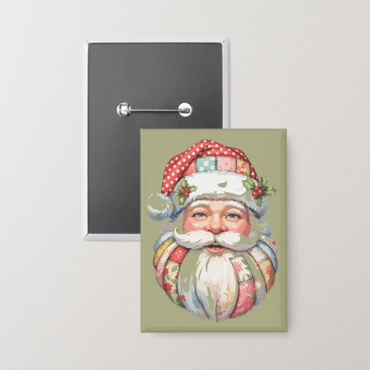 Patchwork Kerstman Kerstmis Retro Button (Voorkant / Achterkant)