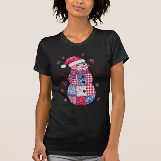Patchwork Kerstman met sneeuwvlokken T-shirt (Voorkant)