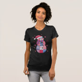 Patchwork Kerstman met sneeuwvlokken T-shirt (Voorkant volledig)