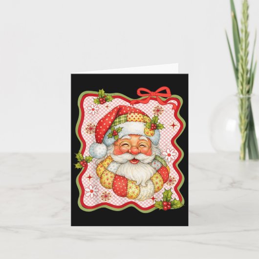 Patchwork Kerstman Retro Kerst Misdaad Grappige He Kaart (Voorkant)