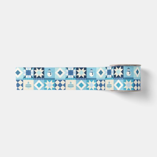 Patchwork Kerstmis Blauw Satijnen Lint (Voorkant)