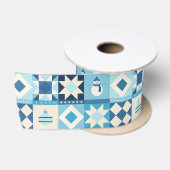 Patchwork Kerstmis Blauw Satijnen Lint (Spoel)