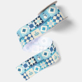 Patchwork Kerstmis Blauw Satijnen Lint (Achterkant)
