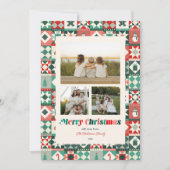 Patchwork Kerstmis Rood en Groen Drie Foto Feestdagenkaart (Voorkant)